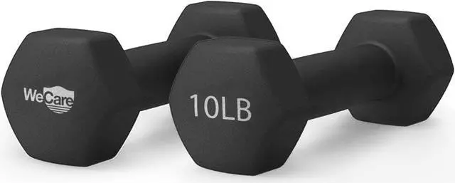 Alt view image 2 of 4 - WeCare Neoprene Coated 10 Lbs Dumbbells for Non-Slip Grip (Set of Two) - Black