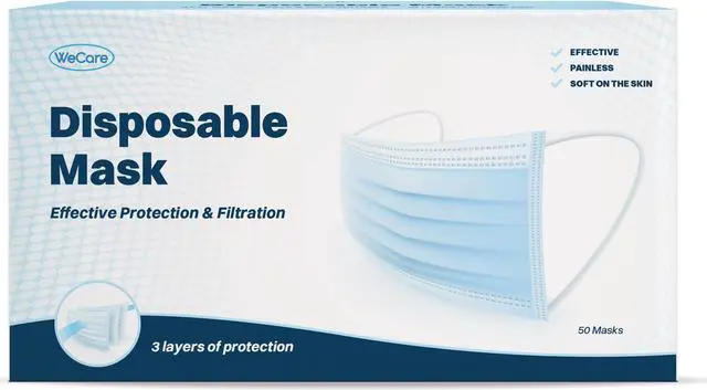 Alt view image 4 of 7 - WeCare Protective Face Masks, Box of 50 (each Individually-Wrapped) - Blue