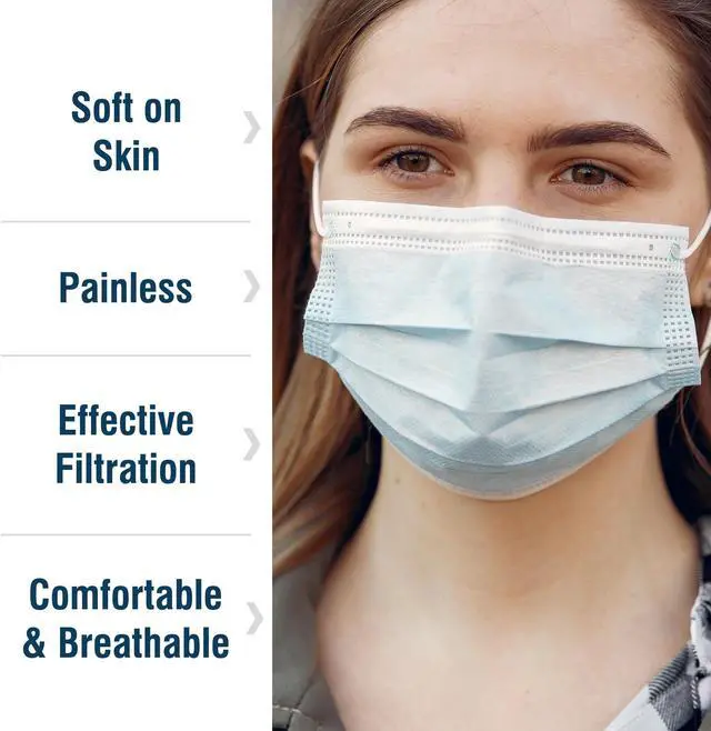Alt view image 6 of 7 - WeCare Protective Face Masks, Box of 50 (each Individually-Wrapped) - Blue