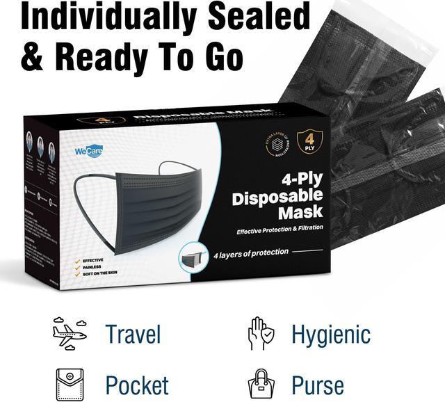 Alt view image 5 of 14 - WeCare Disposable Face Mask, 4-Ply with Ear Loop (50 Individually Wrapped) - Black