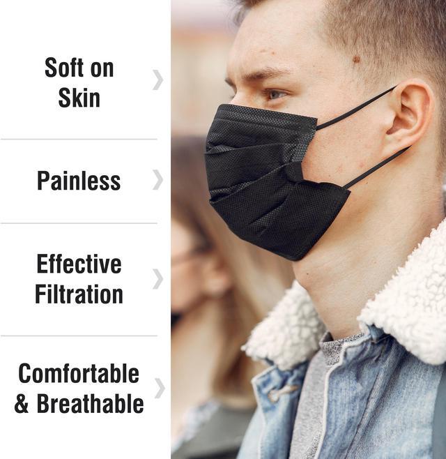 Alt view image 6 of 14 - WeCare Disposable Face Mask, 4-Ply with Ear Loop (50 Individually Wrapped) - Black