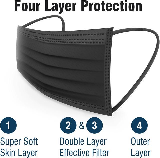 Alt view image 2 of 14 - WeCare Disposable Face Mask, 4-Ply with Ear Loop (50 Individually Wrapped) - Black