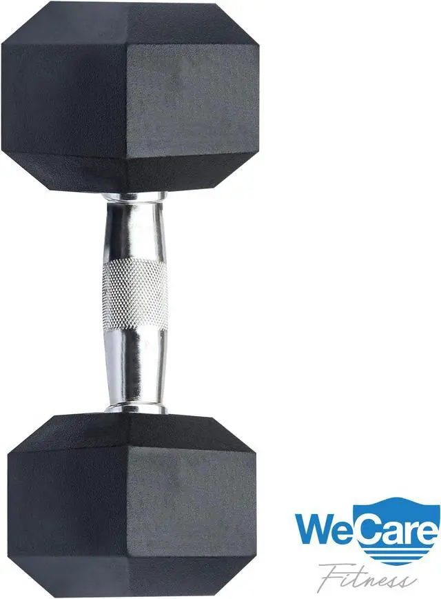 Alt view image 6 of 7 - WeCare Rubber-Coated 25 Lbs Dumbbells (Set of Two) - Black