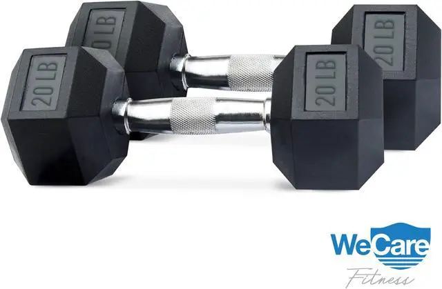 Alt view image 4 of 7 - WeCare Rubber-Coated 20 Lbs Dumbbells (Set of Two) - Black