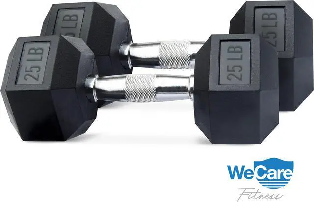 Alt view image 3 of 7 - WeCare Rubber-Coated 25 Lbs Dumbbells (Set of Two) - Black