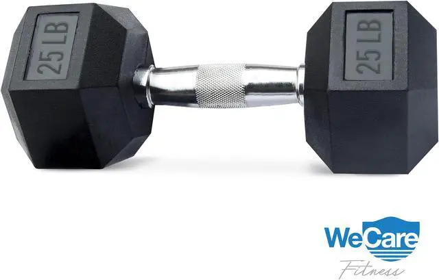 Alt view image 4 of 7 - WeCare Rubber-Coated 25 Lbs Dumbbells (Set of Two) - Black