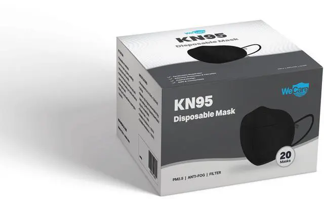 Main image of WeCare Protective Disposable KN95 Face Mask (20 Individually Wrapped) - Black