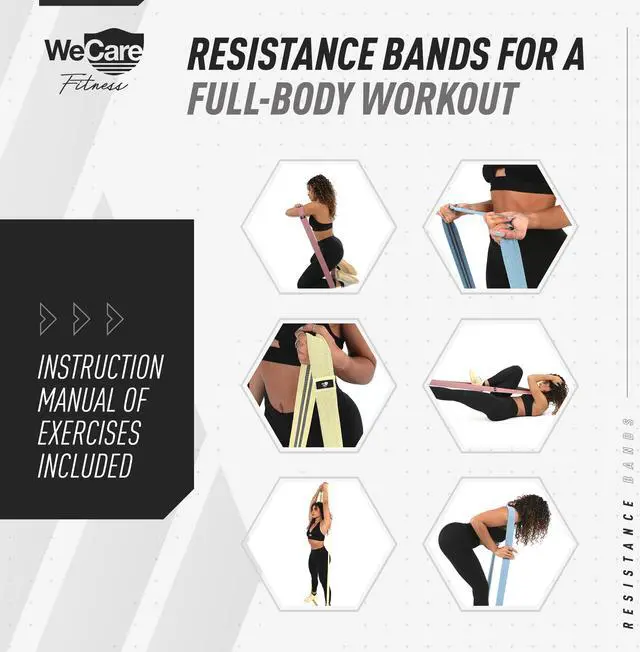 Alt view image 4 of 7 - WeCare Fitness Full-Body Workout 4 Pack Resistance Bands - 4 Levels of Resistance - Mesh Carrying Bag Included