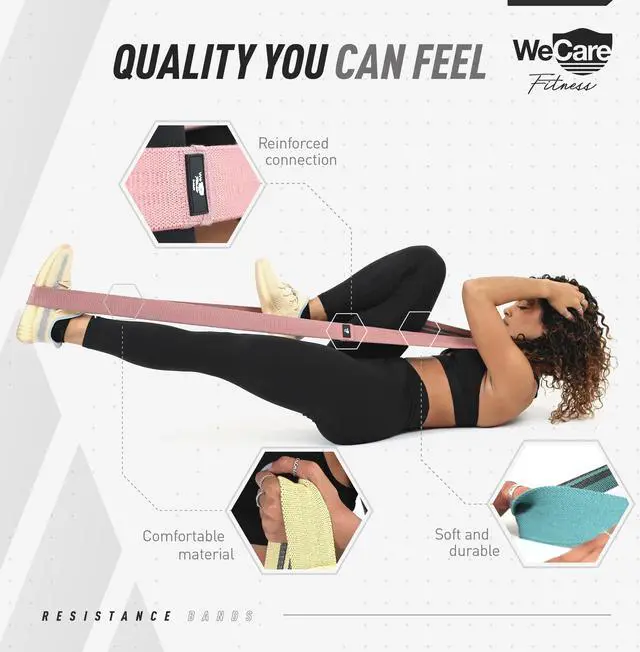 Alt view image 5 of 7 - WeCare Fitness Full-Body Workout 4 Pack Resistance Bands - 4 Levels of Resistance - Mesh Carrying Bag Included