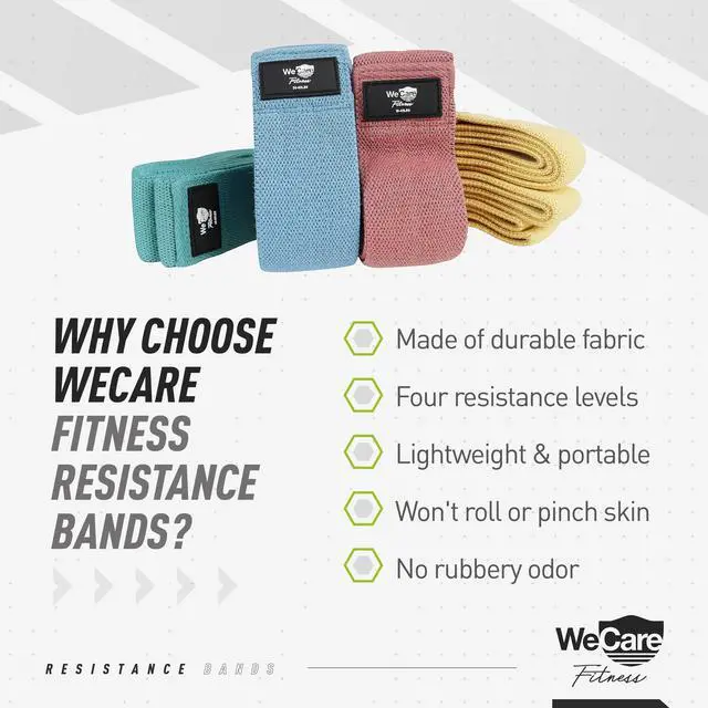 Alt view image 7 of 7 - WeCare Fitness Full-Body Workout 4 Pack Resistance Bands - 4 Levels of Resistance - Mesh Carrying Bag Included