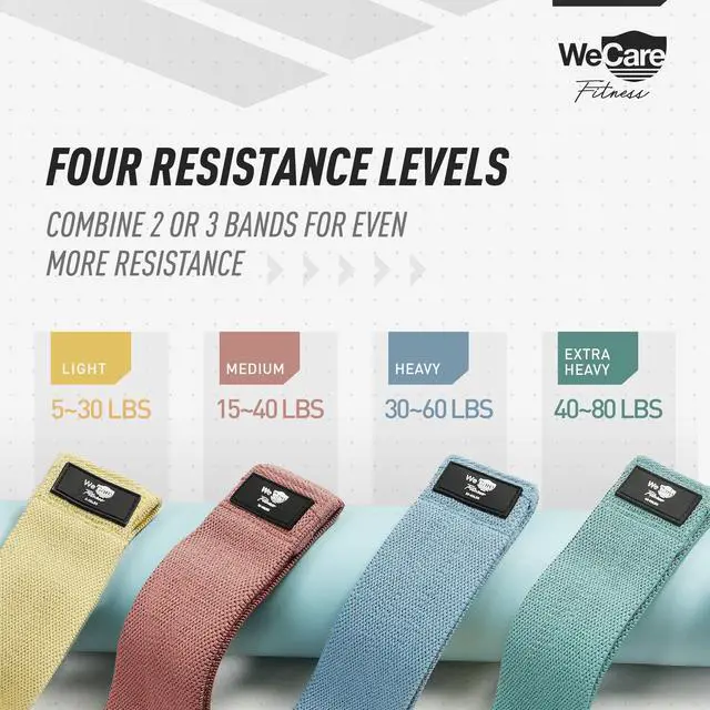 Alt view image 6 of 7 - WeCare Fitness Full-Body Workout 4 Pack Resistance Bands - 4 Levels of Resistance - Mesh Carrying Bag Included