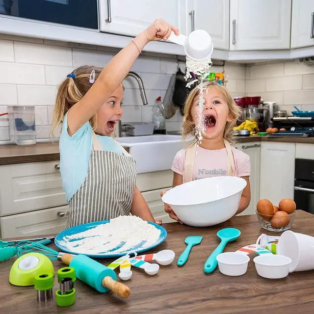 Alt view image 3 of 3 - Tovla Jr. Kids Cooking Utensils Set - 4-Piece Kids Kitchen Tools - Safe Kids Baking Set - Food Grade Toddler Chef Supplies - Gender Neutral Silicone Cookware Kit with Spatula, Whisk, Tongs & Rolling P