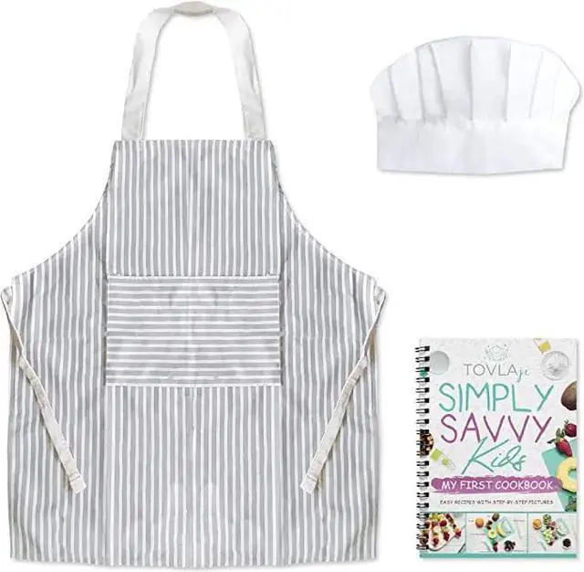 Main image of Tovla Jr. Kids Cookbook, Cooking Apron and Hat Set with Pocket for Boys and Girls, Comfortable Cotton Canvas Perfect for Baking, Painting and Gardening, Suitable for Children Ages 4-10