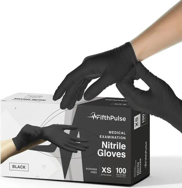 Main image of Fifth Pulse Nitrile Exam Latex Free & Powder Free Gloves - Lavender - Box of 50 Gloves (Small) Black XS Size 100 pack