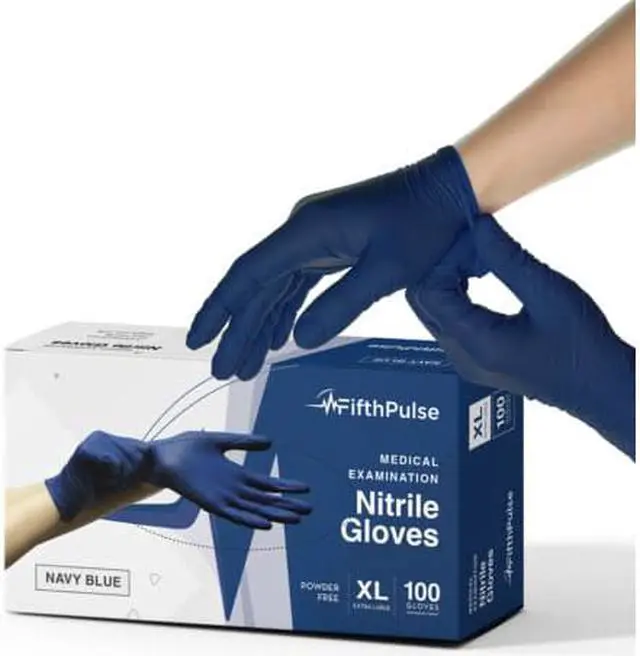 Main image of Fifth Pulse Nitrile Exam Latex Free & Powder Free Gloves - Navy Blue - Box of 100 Gloves (XL)