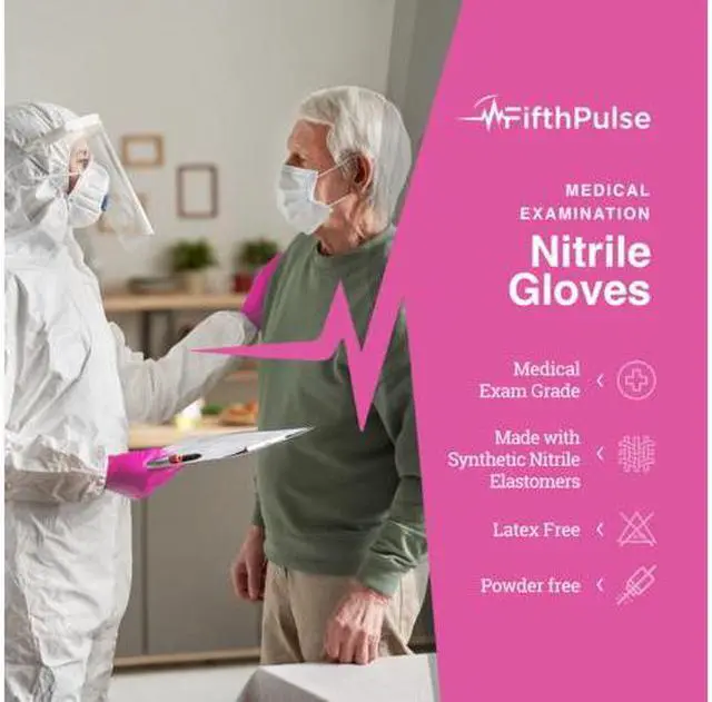 Alt view image 2 of 12 - Fifth Pulse Nitrile Exam Latex Free & Powder Free Gloves - Fushia - Box of 200 Gloves (Large)