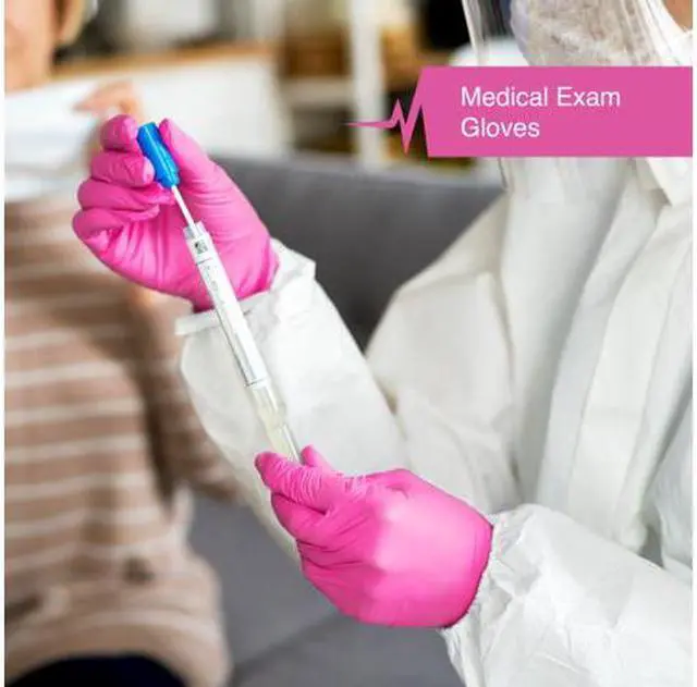 Alt view image 4 of 6 - Fifth Pulse Nitrile Exam Latex Free & Powder Free Gloves - Fushia - Box of 200 Gloves (Small)