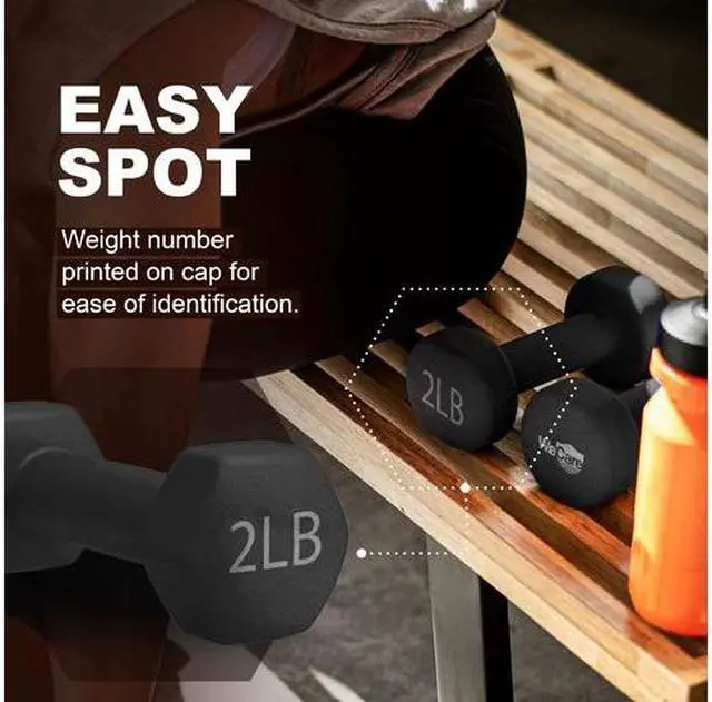 Alt view image 5 of 7 - WeCare Neoprene Coated 2 Lbs Dumbbells for Non-Slip Grip (Set of Two) - Black