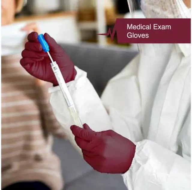 Alt view image 5 of 6 - Fifth Pulse Nitrile Exam Latex Free & Powder Free Gloves - Burgundy - Box of 200 Gloves (Large)