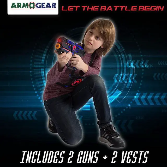 Alt view image 2 of 7 - ArmoGear Infrared Laser Tag Guns and Vests - Laser Battle Game Pack Set of 2 - Infrared 0.9mW - Blue/Red