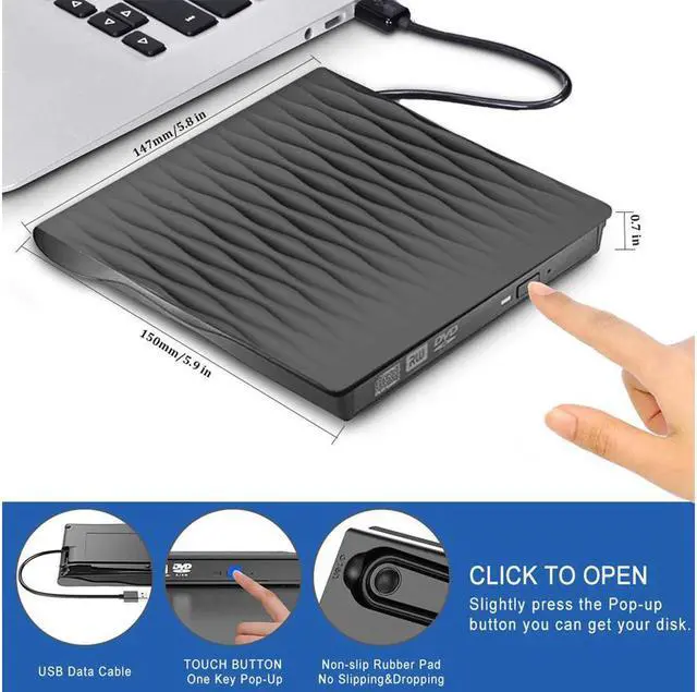 Alt view image 3 of 7 - External CD DVD Drive, USB 3.0 Slim External CD/DVD +/-RW Drive Writer Rewriter Burner, DORISO High Speed Data Transfer External DVD Drive for Laptop/Mac/Desktop/MacOS/Windows10/ 8/7