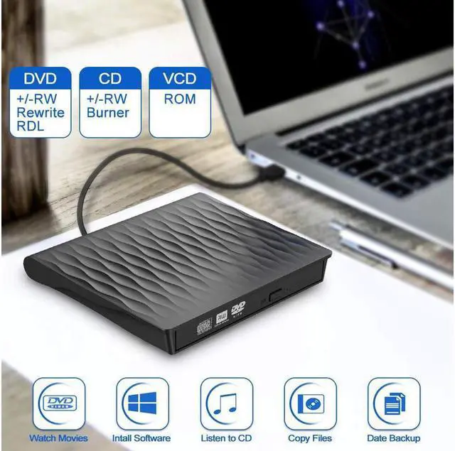 Alt view image 6 of 7 - External CD DVD Drive, USB 3.0 Slim External CD/DVD +/-RW Drive Writer Rewriter Burner, DORISO High Speed Data Transfer External DVD Drive for Laptop/Mac/Desktop/MacOS/Windows10/ 8/7