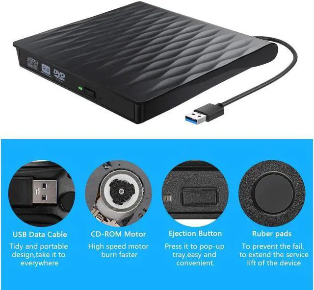 Alt view image 2 of 7 - Ezone External CD DVD Drive, USB 3.0 Type C Dual Port Slim Portable External CD DVD Rewriter Burner Writer,High Speed Data Transfer USB Optical Drives Player for PC Desktop/Laptop/Windows/Linux/Mac OS