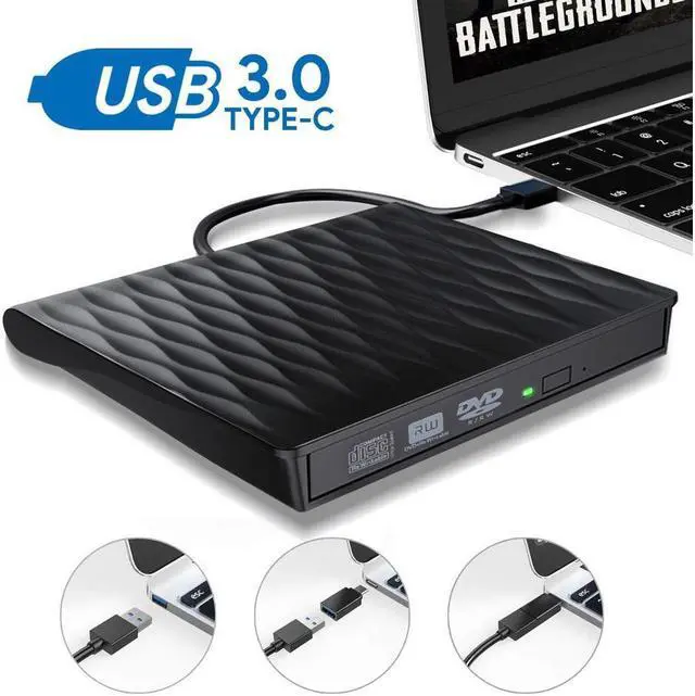 Main image of Ezone External CD DVD Drive, USB 3.0 Type C Dual Port Slim Portable External CD DVD Rewriter Burner Writer,High Speed Data Transfer USB Optical Drives Player for PC Desktop/Laptop/Windows/Linux/Mac OS