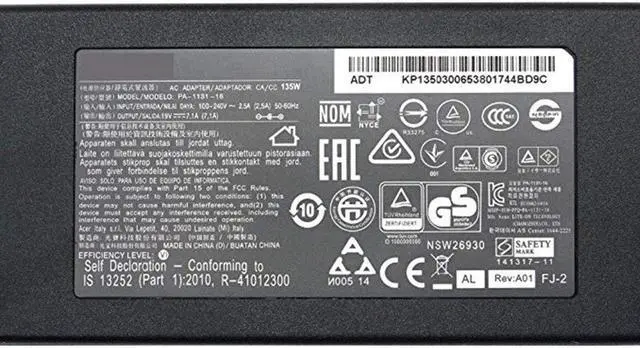 Alt view image 4 of 5 - New 19V 7.1A 135W 5.5 X 1.7mm Laptop Charger Ac Power Adapter Compatible with ACER LITEON ADP-135KB T Notebook Power Supply