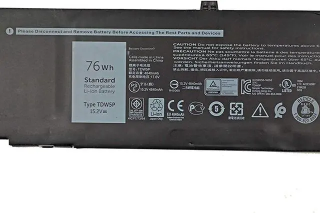 Alt view image 2 of 4 - New Compatible Laptop Battery Replacement for Dell TDW5P [15.2V 76Wh 4840mAh 4-Cell] Alienware 13 R3 13 ALW13C Series