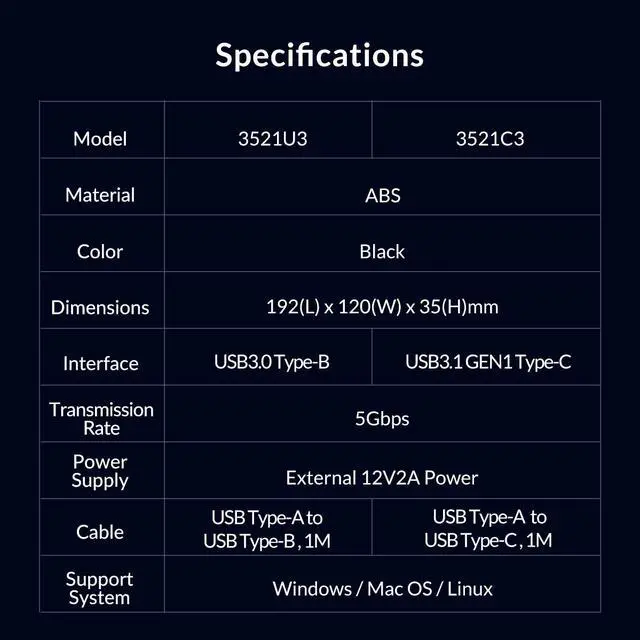 Alt view image 7 of 7 - ORICO 3.5 '' HDD Hard Drive Enclosure USB3.1 GEN1 Type-C HDD Case USB3.1 Type-C to SATA 3.0 6Gbps External Hard Drive Case (3521C3)