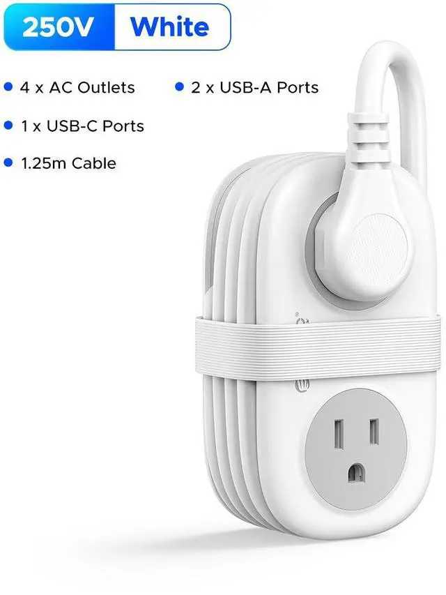 Alt view image 2 of 5 - ORICO Travel Power Strip, 4 Outlets 3 USB Ports (1 USB C) with 4FT Wrapped Short Extension Cord, Compact Power Strip for Hotel Travel Cruise Ship Essentials Dorm Room Essentials