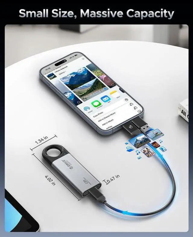 Alt view image 3 of 4 - ORICO C20 512 GB Portable SSD, Up to 2100MB/s, USB 3.2 Gen 2 * 2 USB-C, External Solid State Drive, Compatible with Windows, Mac & Android, with C to A/C Cable