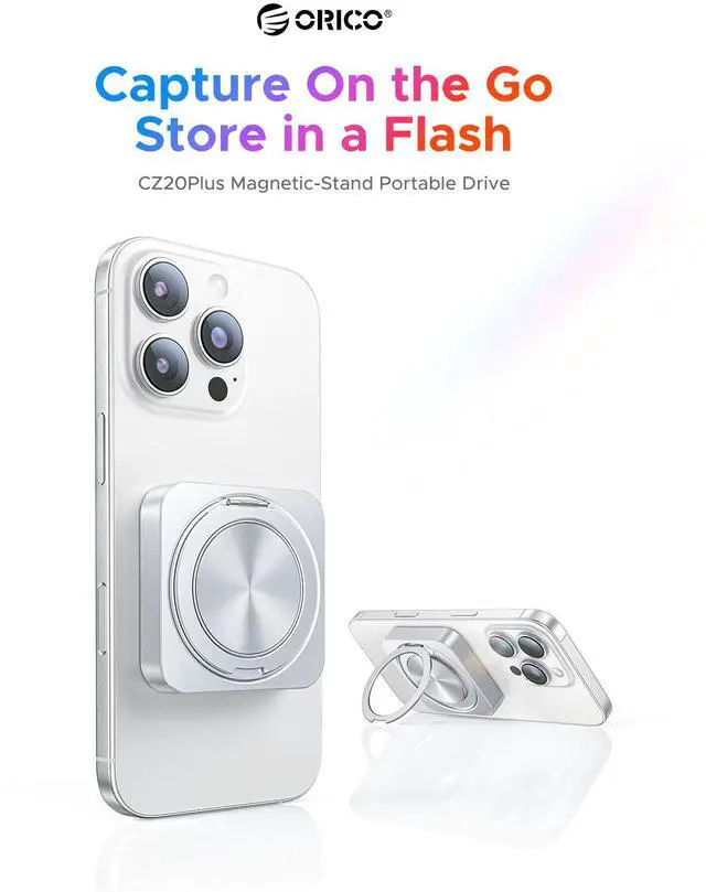 Alt view image 2 of 5 - ORICO External Magnetic SSD 512 GB, Portable SSD with 20 Gbit/s and Stand, Compatible with iPhone 15/16 Pro Max MacBook/Laptop, for Creative Users and Video Mounting (CZ20PLUS)