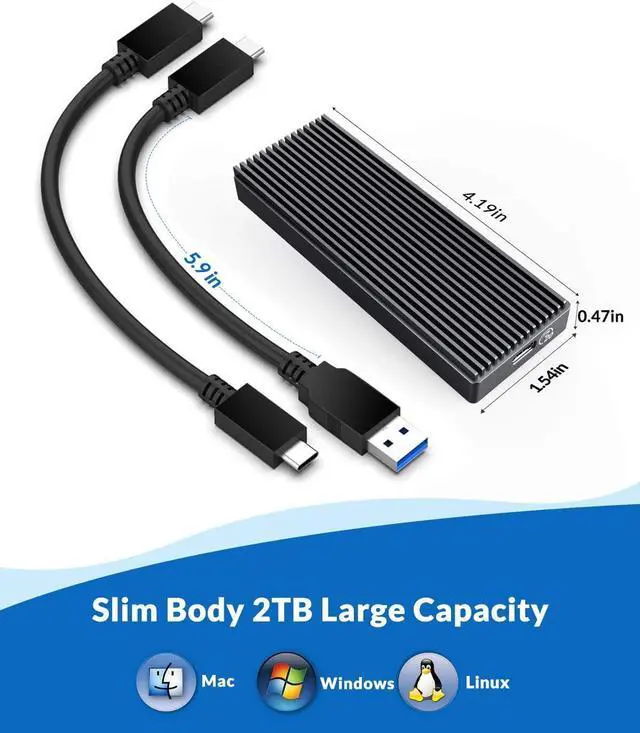 Alt view image 6 of 7 - ORICO 20Gbps M.2 NVME SSD Enclosure Adapter USB3.2 Gen2 X2 Type-C to NVME PCI-E M-Key Solid State Drive Aluminum External Case for SSD Size 2230/2242/2260/2280, up to 2TB(M2PAC3-G20, Grey)
