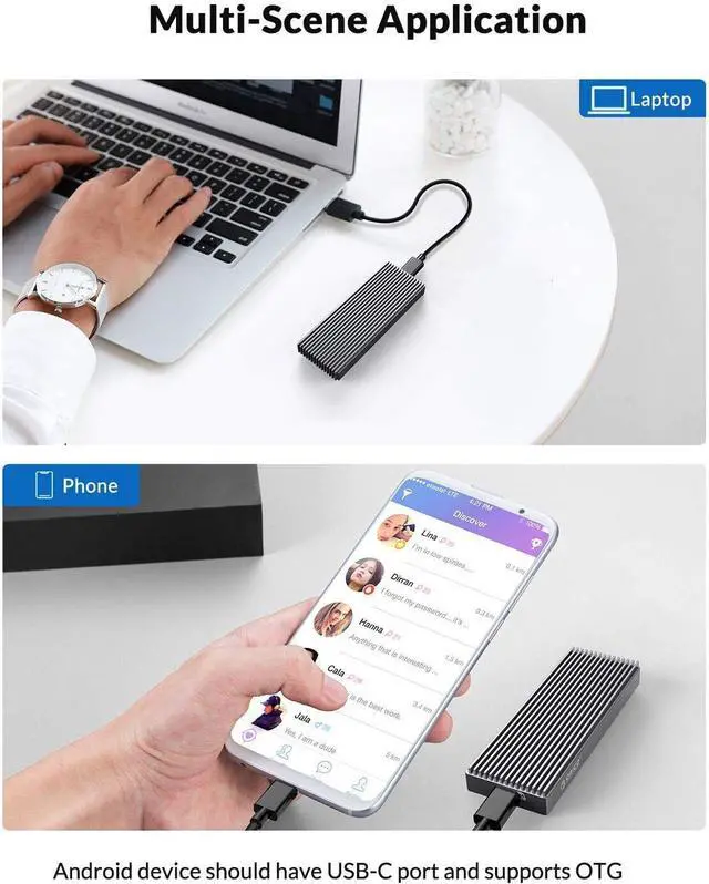 Alt view image 5 of 7 - ORICO 20Gbps M.2 NVME SSD Enclosure Adapter USB3.2 Gen2 X2 Type-C to NVME PCI-E M-Key Solid State Drive Aluminum External Case for SSD Size 2230/2242/2260/2280, up to 2TB(M2PAC3-G20, Grey)