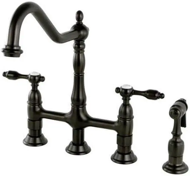 Main image of Kingston Brass KS1275TALBS Tudor 8" Center Kitchen Faucet With Brass Sprayer