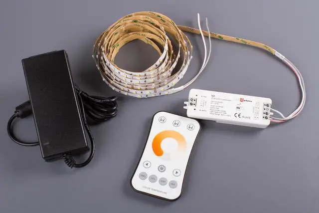 Alt view image 4 of 6 - LEDUPDATES 24v Adjustable 3000K Warm white to 6500K Pure White LED Strip Light CCT 3528  300 LED chip with Remote and 24v UL Power Supply
