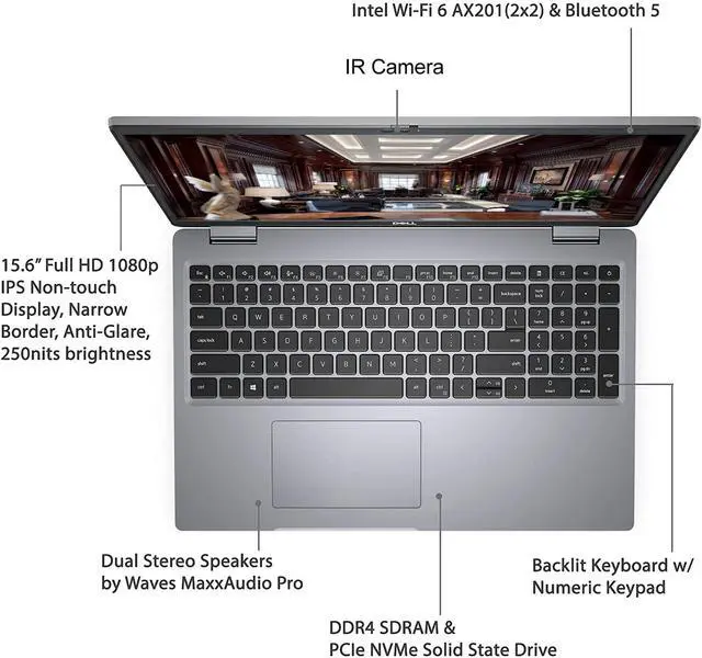 Alt view image 3 of 6 - DELL LATITUDE 5520 15.5" FHD INTEL 11TH GEN CORE I5-1145G7 2.60 GHZ - 16GB RAM, 512GB SSD - Touchscreen, Backlit Keyboard, Fingerprint Reader, Webcam, Bluetooth - Windows 11 Pro