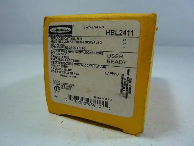Alt view image 5 of 5 - HUBBELL WIRING DEVICE-KELLEMS HBL2411 Locking Plug, L14-20P, 20 A, 125/250V AC,