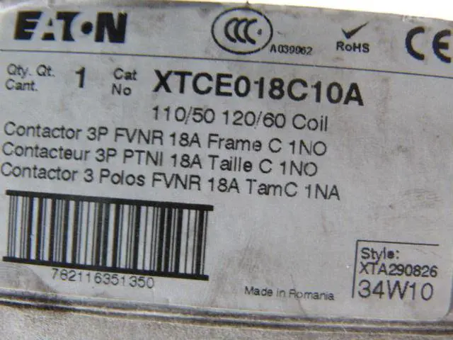 Alt view image 6 of 7 - EATON XTCE018C10A IEC Magnetic Contactor, 3 Poles, 120V AC, 18 A, Reversing: No