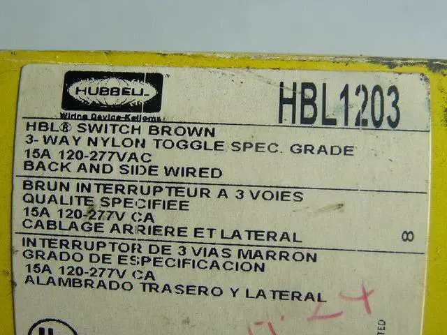 Alt view image 2 of 4 - HUBBELL HBL1203 Wall Switch,3-Way,120/277V,15A,Brn,Toggl