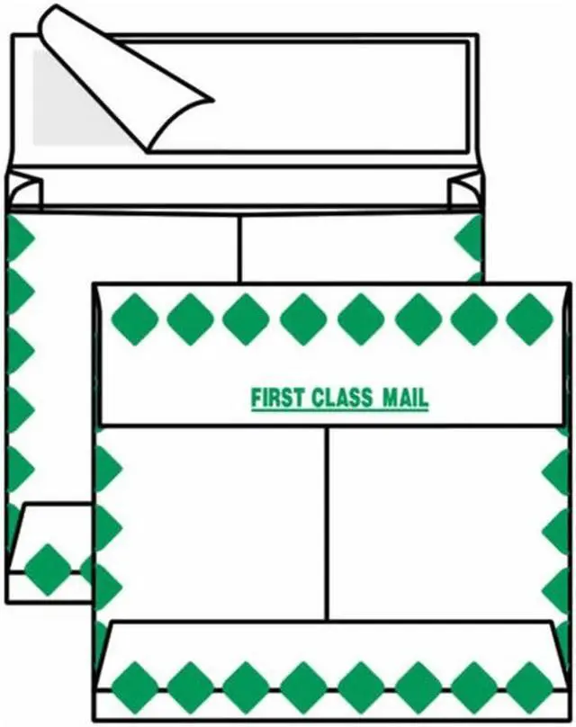 Main image of Open Side Expansion Tyvek Booklet Envelopes, 12" x 16" 18# Green Diamond Border, 'First Class Mail' on Face (Box of 100)