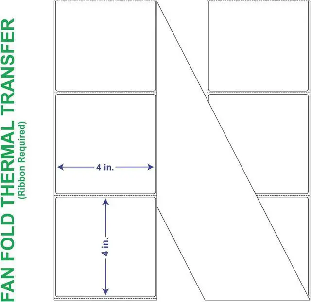 Main image of 4" x 4" General Use Fan Fold Labels, w/ Perf Thermal Transfer Labels, Perforated, 3000 per Stack (2 Stacks per Carton)