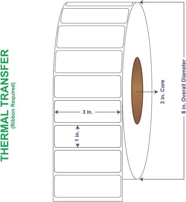 Main image of 3" x 1" General Use Labels, Non-Perf Thermal Transfer Labels, 5500 per roll (6 Rolls per Carton)