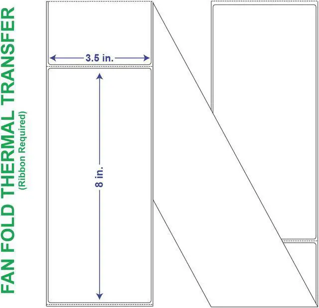 Main image of 3-1/2" x 8" General Use Fan Fold Labels, w/ Perf Thermal Transfer Labels, Perforated, 970 per Stack (3 Stack per Carton)