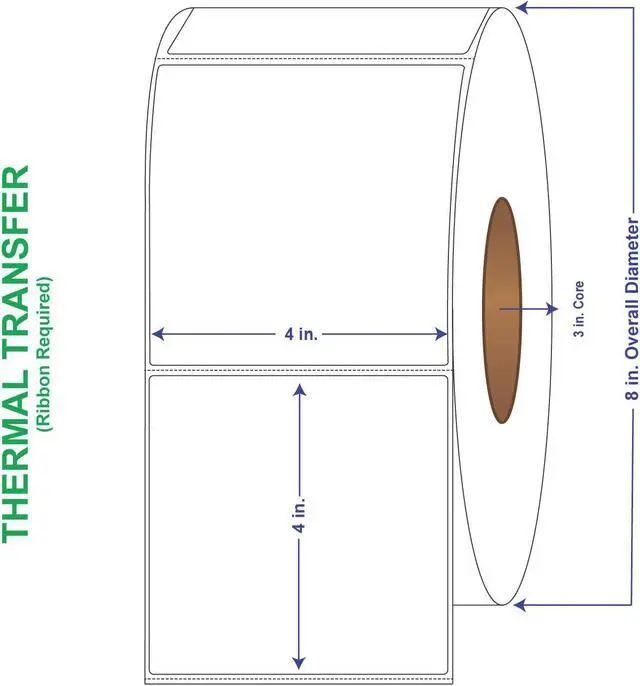 Main image of 4" x 4" General Use Labels, w/ Perf Thermal Transfer Labels, Perforated, 700 per roll (4 Rolls per Carton)