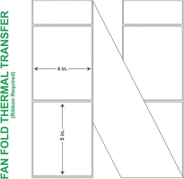 Main image of 4" x 5" General Use Fan Fold Labels, w/ Perf Thermal Transfer Labels, Perforated, 2500 per Stack (2 Stacks per Carton)
