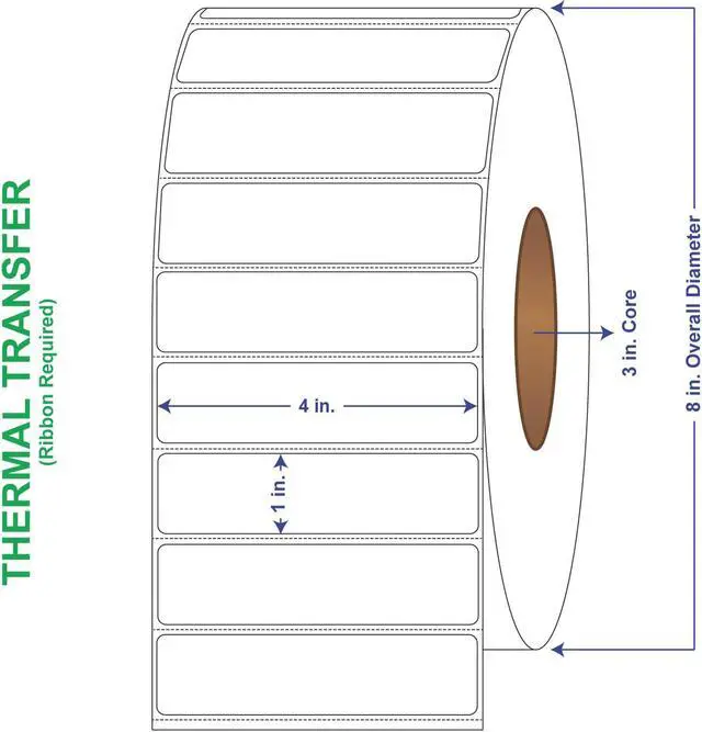 Main image of 4" x 1" General Use Labels, w/ Perf Thermal Transfer Labels, Perforated, 5500 per roll (4 Rolls per Carton)