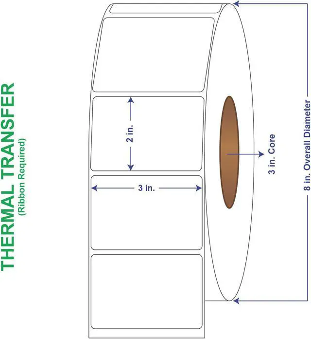 Main image of 3" x 2" General Use Labels, Non-Perf Thermal Transfer Labels, 3000 per roll (6 Rolls per Carton)